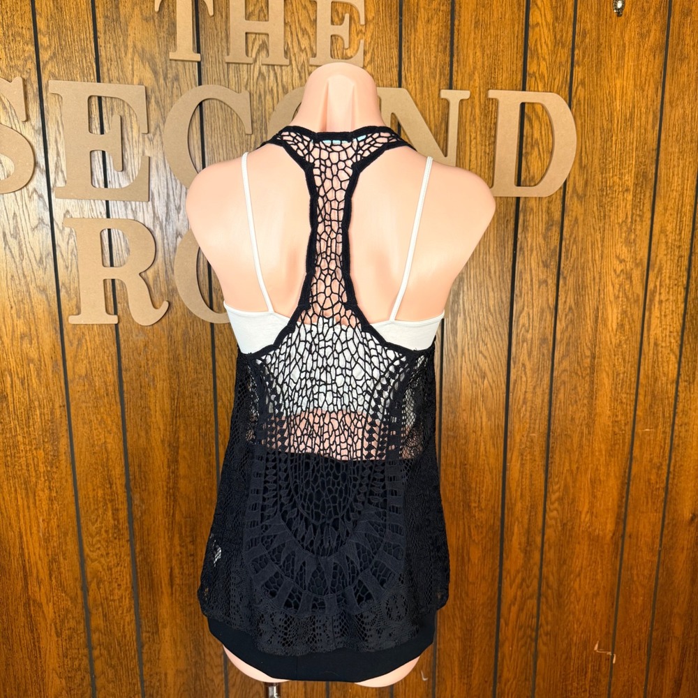 Maurices Crochet Lace Vest Women S Black Boho Whimisigoth Grunge Y2K Layering - Picture 3 of 4